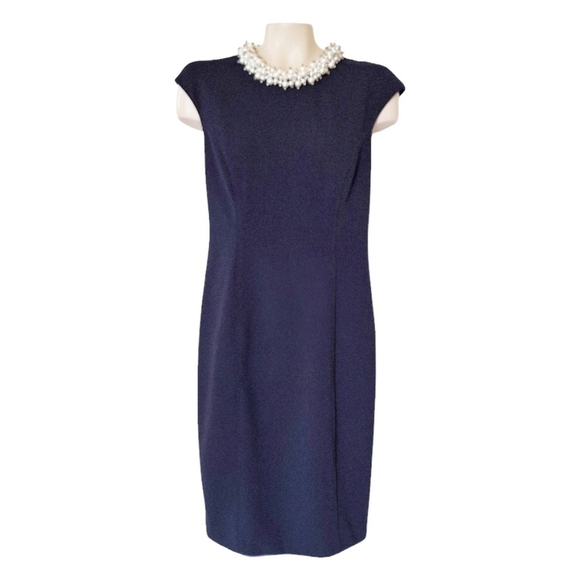 Betsey Johnson Navy Sheath Cocktail Dress Evening Wedding Occasion Pearls Event - Picture 1 of 7
